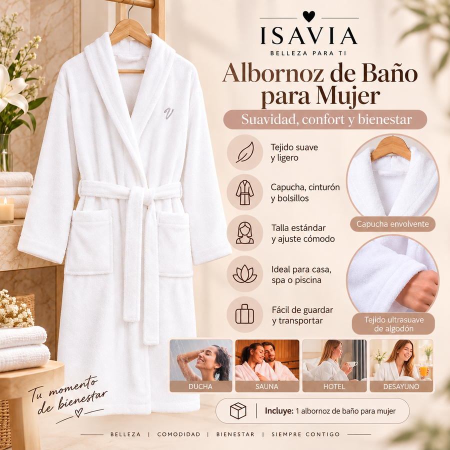 CloudSoft™ — Albornoz Femenino Extra Suave y Absorbente