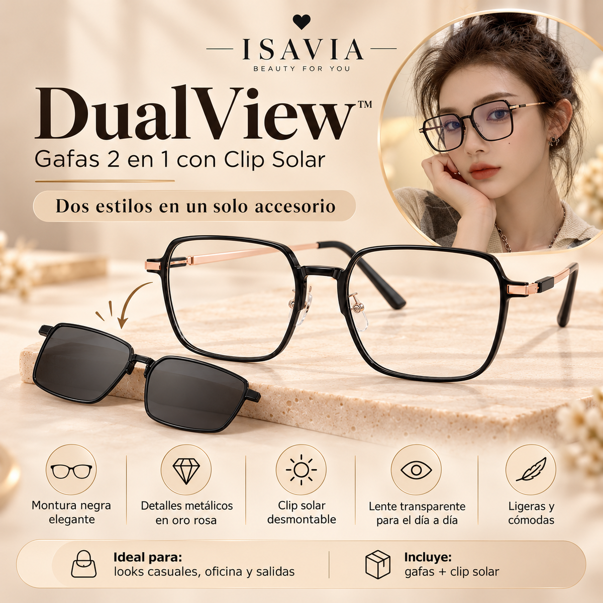 DualView™ — Gafas 2 en 1 con Clip Solar