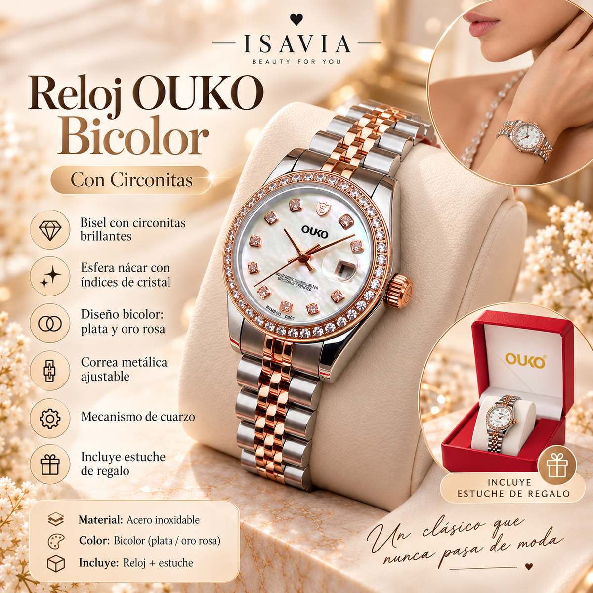 Ouko™ — Reloj Bicolor con Circonitas